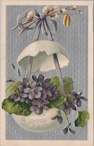 Postcard Easter Beautiful Egg Flower Basket Silver Gilt Embossed Int. Art Pub. - Picture 1 of 2
