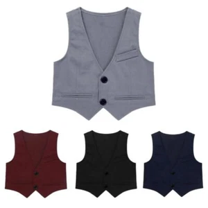 Kids Boy's Waistcoat Banquet Top Evening Vest Special Occasions Blouse School - Picture 1 of 23