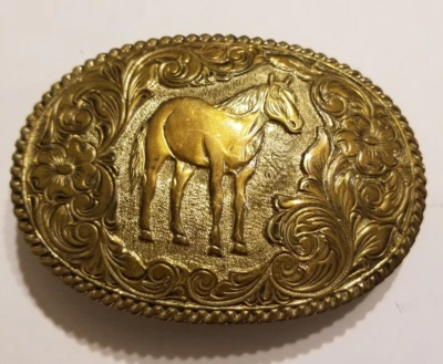 Vintage Crumrine Silversmiths Western Style Horse Silver/Gold Toned Belt Buckle - Image 1 of 4