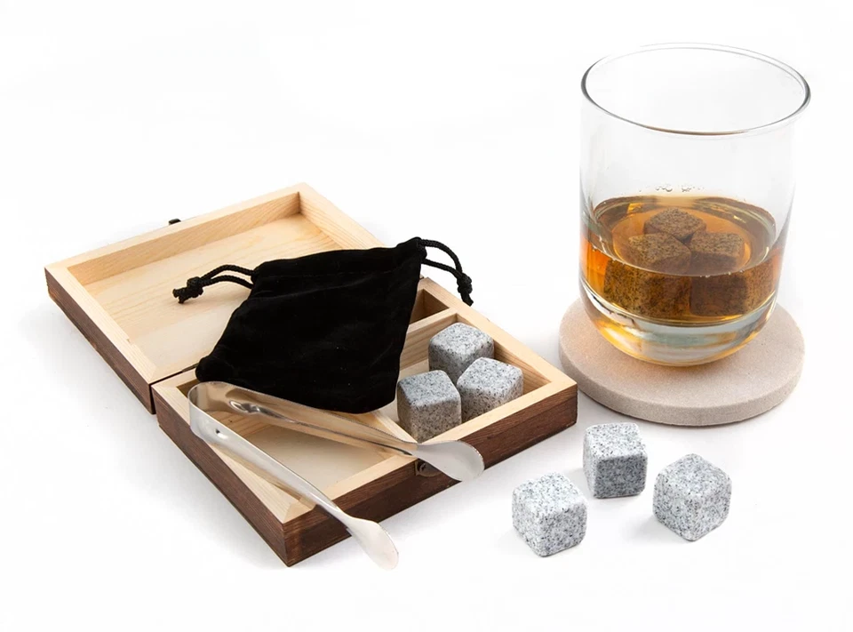 Thirstystone by Cambridge 12-Piece Whiskey Stone Set with Real Wood Gift Box