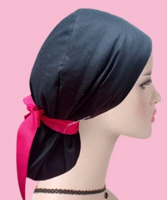 Ponytail scrub cap, long hair scrub cap, satin lined option scrub cap - Image 1 of 3