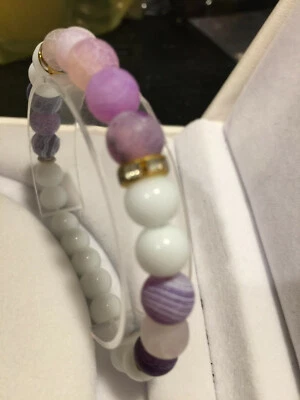 Bangle- Handmade, purple Amethyst beads & white Agate with gold accents - Image 1 of 4