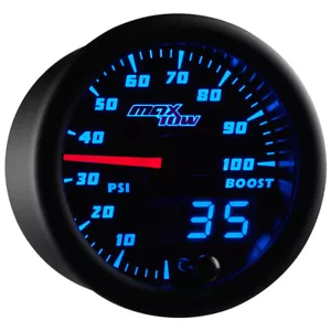 52mm Black & Blue MaxTow Double Vision 100 PSI Diesel Boost Gauge - Picture 1 of 6