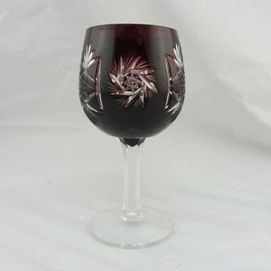 CZECH / BOHEMIAN / AJKA Ruby Red Cut to Clear Water Wine Goblet Glass - Picture 1 of 5