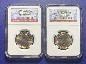 2007-P & D George Washington $1  NGC Brilliant Unc First Day of Issue Lot of 2 - Picture 1 of 2