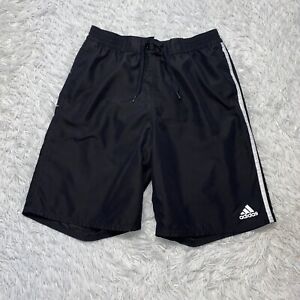 Boys Adidas Black White Three Stripe Lace Up Lined Swim Trunks Size XL