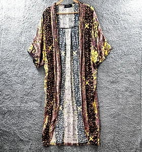 MINKPINK Womens Long Cardigan Top Size XS/S Yellow Brown Black Short Sleeve Open - Picture 1 of 13