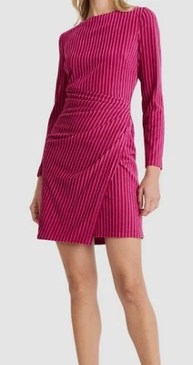 Vestido para mujer Donna Morgan rosa a rayas sin forro algodón terciopelo imitación envoltura talla 8 Foto 1 de 2