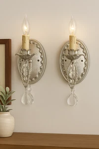 Par de Apliques de Pared Tono Plateado Estilo Vintage Eléctrico Cristal Luces Adornadas - Imagen 1 de 14
