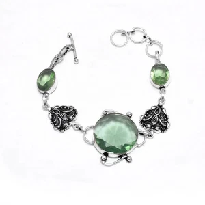 Lab-Created Peridot Gemstone Ethnic Handmade Bracelet Jewelry16 Gms B-21 - Picture 1 of 1