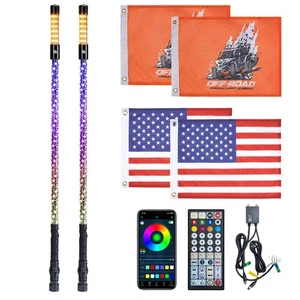 2PCS 3FT Spiral Whip Lights Chasing w/ Strobe Lighted & Spring Base for UTV ATV - Picture 1 of 8
