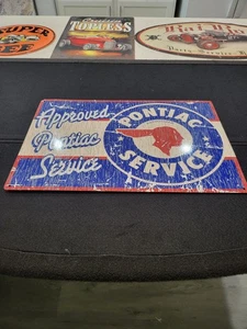 PONTIAC, Authorized Service Mancave Vintage Tin,  16x12", Great Shape, #pontiac - Picture 1 of 6