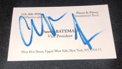 克里斯蒂安·贝尔签名帕特里克·贝特曼名片签名 JSA 美国心理医生 — 第 1/2 张图片