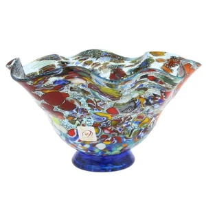 GlassOfVenice Cristal de Murano Millefiori Fazzoletto Cuenco - Plata Aqua - Imagen 1 de 5