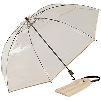 Paraguas Vinilo Plegable Rosa Blanca, Amegusti 58, Mango Madera Natural Foto 1 de 4