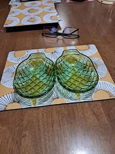 Vintage Retro 1950 Green Glass Pineapple Cheese Dishes X2 - Picture 1 of 5