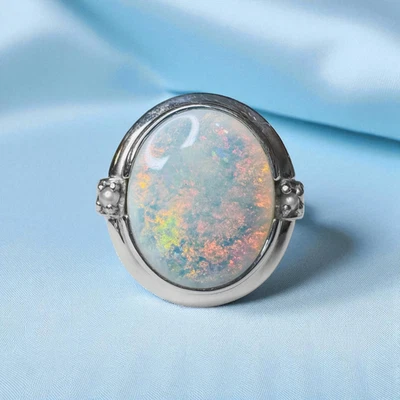 Anillo Vintage Oro Blanco 14K Natural Australiano Ópalo Blanco y Perla Semilla -Talla 6.5 Foto 1 de 4