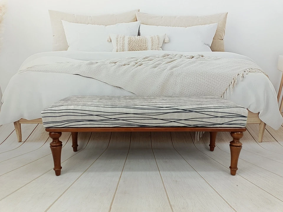 Footstool Bench Wood Work Bench Piano Bench Striped Bench Sitting Bench - Image 1 of 4