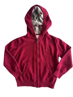 Suéter con capucha de cachemir rojo oscuro a cuadros cremallera completa Burberry para niños 4 años Foto 1 de 4