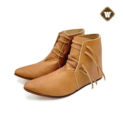 Zapatos de recreación de tobillo medievales con cordones laterales hechos a mano del siglo XIV - SCA LARP Foto 1 de 4