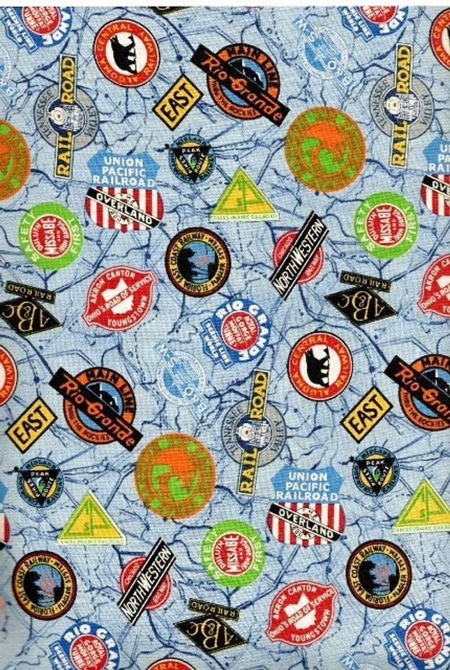 Railroad Train Fabric Logo Lines Signs Union Pacific Rio Grande B&O  BTHY - Image 1 of 1