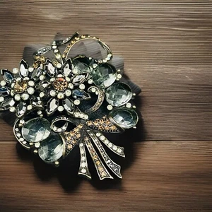 Avon Vintage SP Bouquet Topaz Rhinestone Gem Stone Flower Brooch Pin 3" Black - Picture 1 of 6