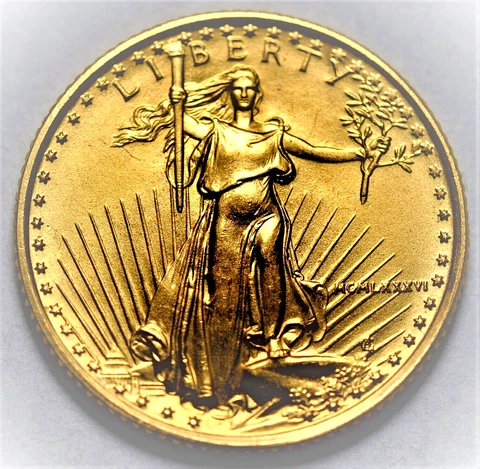 1986-P  St Gaudens Gold $25 1/2 oz  UNC Cover