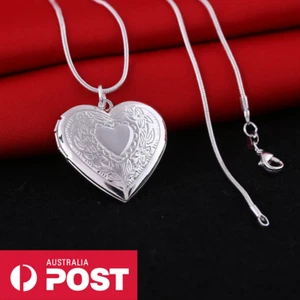Stunning 925 Sterling Silver plated Heart LOCKET Photo Charm Pendant Necklace - Picture 1 of 12