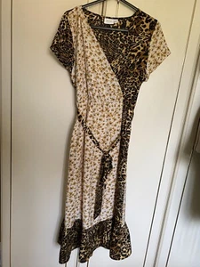 vila cream/brown floral/animal print midi dress size 10/38 - Picture 1 of 8