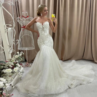 Boho Mermaid Wedding Dresses Sweetheart Sleeveless Lace Appliques Bridal Gowns - Image 1 of 4