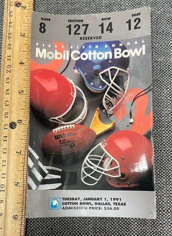 1991 JAN 1 MOBILE COTTON BOWL TICKET STUB LONGHORNS VS MIAMI HURRICANES 93022C Cover