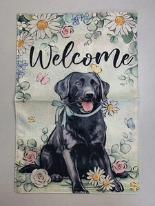 Black Lab Labrador Retriever Dog Welcome Burlap Garden Flag 12 X 18 Double Sided - Picture 1 of 3