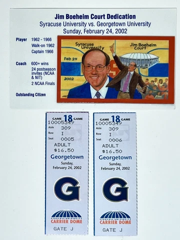 Jim Boeheim HOF 2002 Carrier Dome Court Dedication Magnet w/ 2 used Ticket Stubs Cover