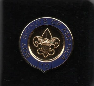 BSA 10-Year Veteran Pin, Round w/ Point, Gold-Toned Metal w/ Blue Enamel, Mint! - Picture 1 of 2