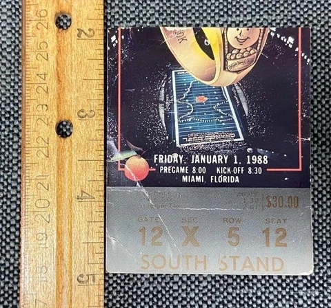 1988 JAN 1 ORANGE BOWL TICKET STUB OAKLAHOMA SOONERS VS MIAMI HURRICANES 93022C Cover