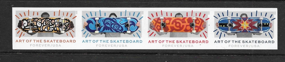 Scott #5766c IMPERFORATE (NO DIE-CUT) Skateboard 2023 Horizontal Strip of 4, MNH - Image 1 of 1