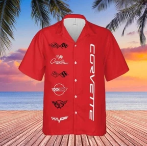 Corvette C1-C6 Logos Hawaiian Shirt for Men Button Down Short Sleeve Summer Top - Picture 1 of 2