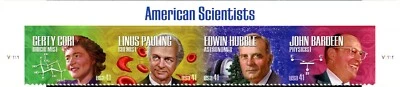 AMERICAN SCIENTISTS Top Header Strip of 4 MNH Scott's 4224 to 4227 dated 2008 - Image 1 of 2