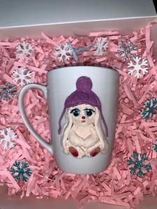 Christmas Mug, Beautiful Original Gift, 3D Handmade Bunny Mug - Picture 1 of 3