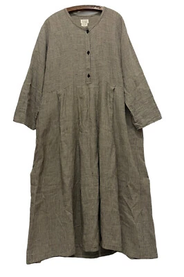 Maxi Vestido de Lino Vintage FLAX by Angelheart Grande Largo Gris A Rayas Boutique Foto 1 de 4