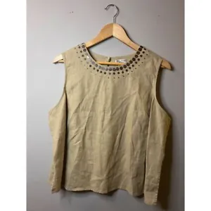 Laura Ashley Beige 100% Linen Sleeveless Blouse Women's Size 1X - Picture 1 of 6