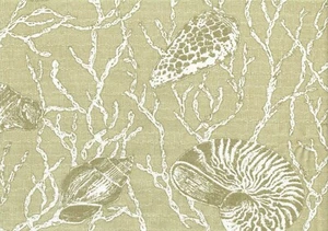 5Yds Designer Fabric Seashells Khaki Brown White Drapery Upholstery - Picture 1 of 2