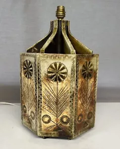 Roger Capron Lamp Octogan Incised Floral Motifs French Vallauris Clay Stamp Base - Picture 1 of 19