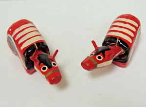 2 Aizu Paper Mache Akabeko Red Cows Fukushima Bobble Heads - Picture 1 of 4
