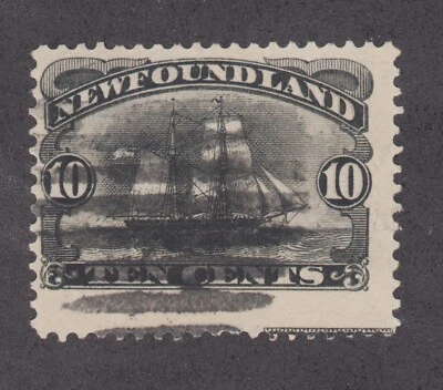 Newfoundland Sc 59 used. 1887 10c black Schooner, sound, fresh, F-VF - Image 1 of 2