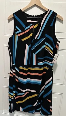 Nine West Sleeveless Shift Dress With Pleated Neckline Calypso Combo Size 10 Fun - Image 1 of 4