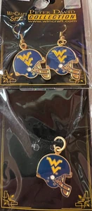 WVU West Virginia University Mountaineers Helmet Necklace and Earrings NEW - Picture 1 of 4