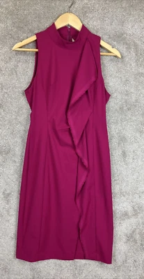 Rachel Roy Dress Womens 0 Pink Sleeveless Back Zip High Neck Ruffle Front- 6027 - Image 1 of 4