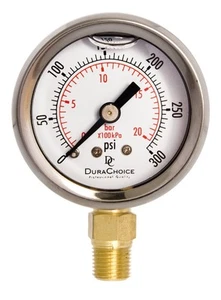1-1/2" Oil Filled Pressure Gauge, SS Case, 1/8" NPT, Lower Mount, 0-300PSI - Picture 1 of 4