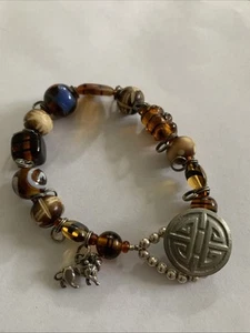 Lion Longevity Glass Beads Charm Bracelet Boho Bohemian Very Unique Beads - Picture 1 of 8